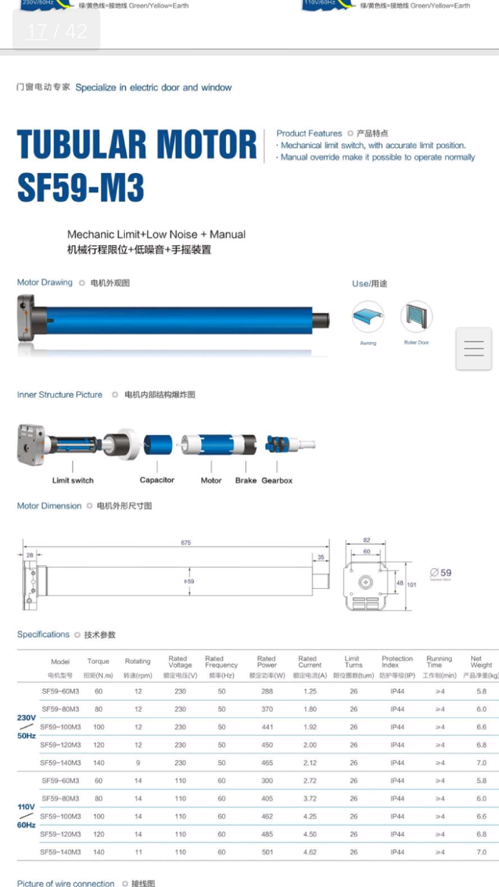 Außen einziehbare Markisen, elektrischer Wechselstrom-Rohrmotor